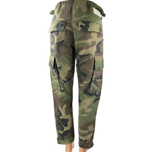 Re/Done Women's Green Camo Camouflage Mid Rise Straight Cargo Trouser Pants 26 - Picture 3 of 5